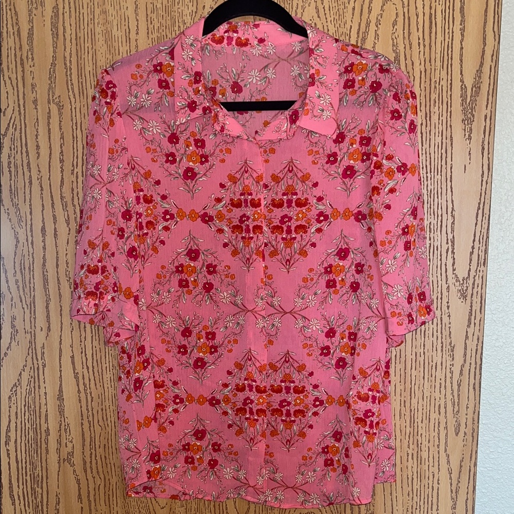 Floral Pink Button-Up Blouse